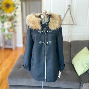 NEW WITH TAGS Nine West black and gold duffle jacket with faux fur hood